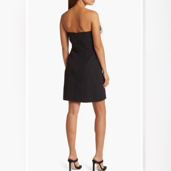 NWT SAM EDELMAN BLACK Feather Trim Strapless Minidress - Picture 3 of 7